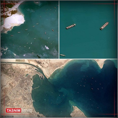 تصاویر ماهوار‌ه‌ای از تجمع کشتی‌ها در کانال سوئز